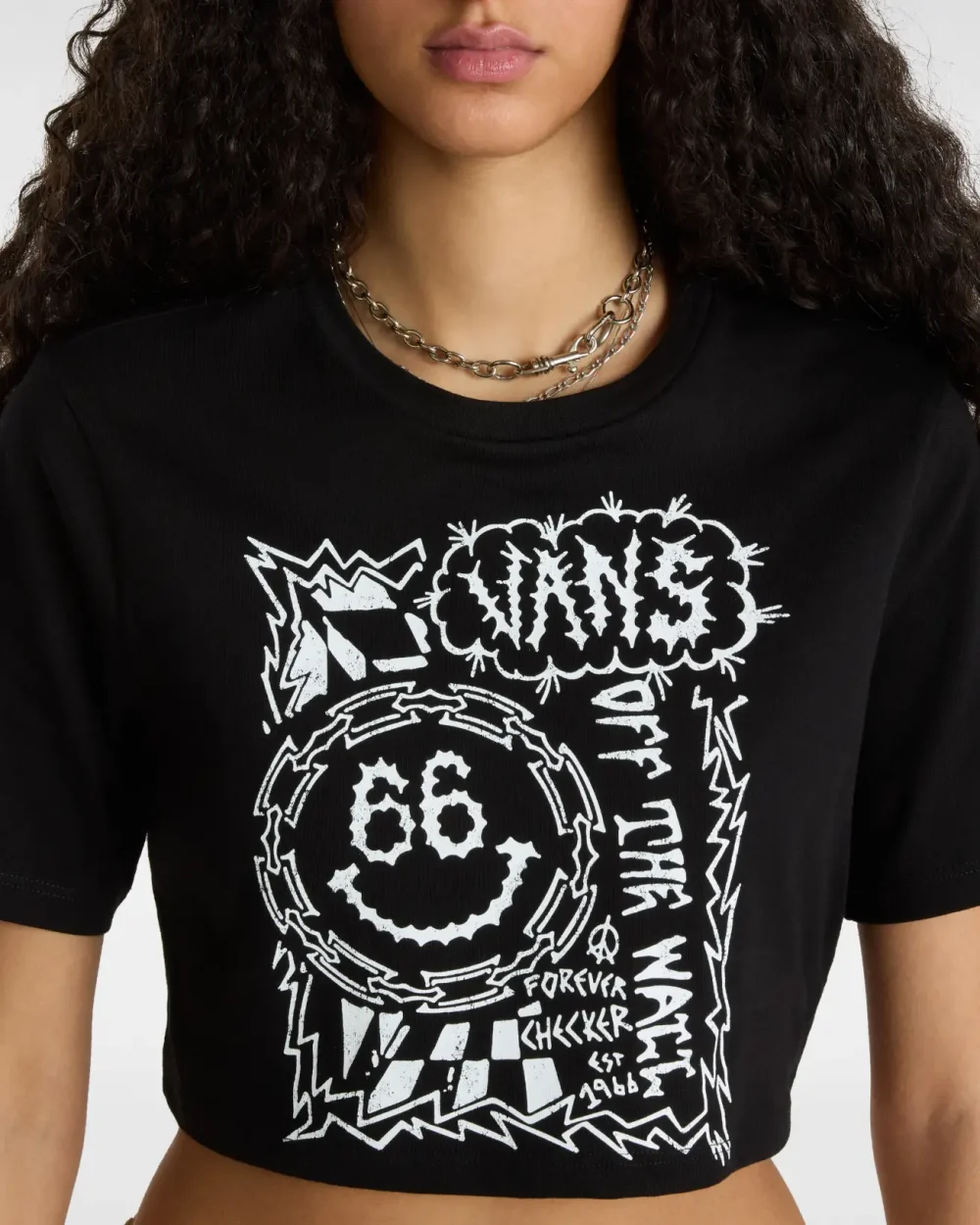 VANS - טי שירט Forever Checker Crew Crop Ii – V00GFHBLK – black – 3