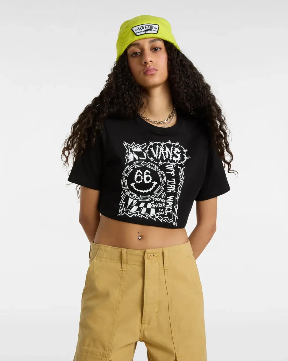 VANS - טי שירט Forever Checker Crew Crop Ii – V00GFHBLK – black – 1