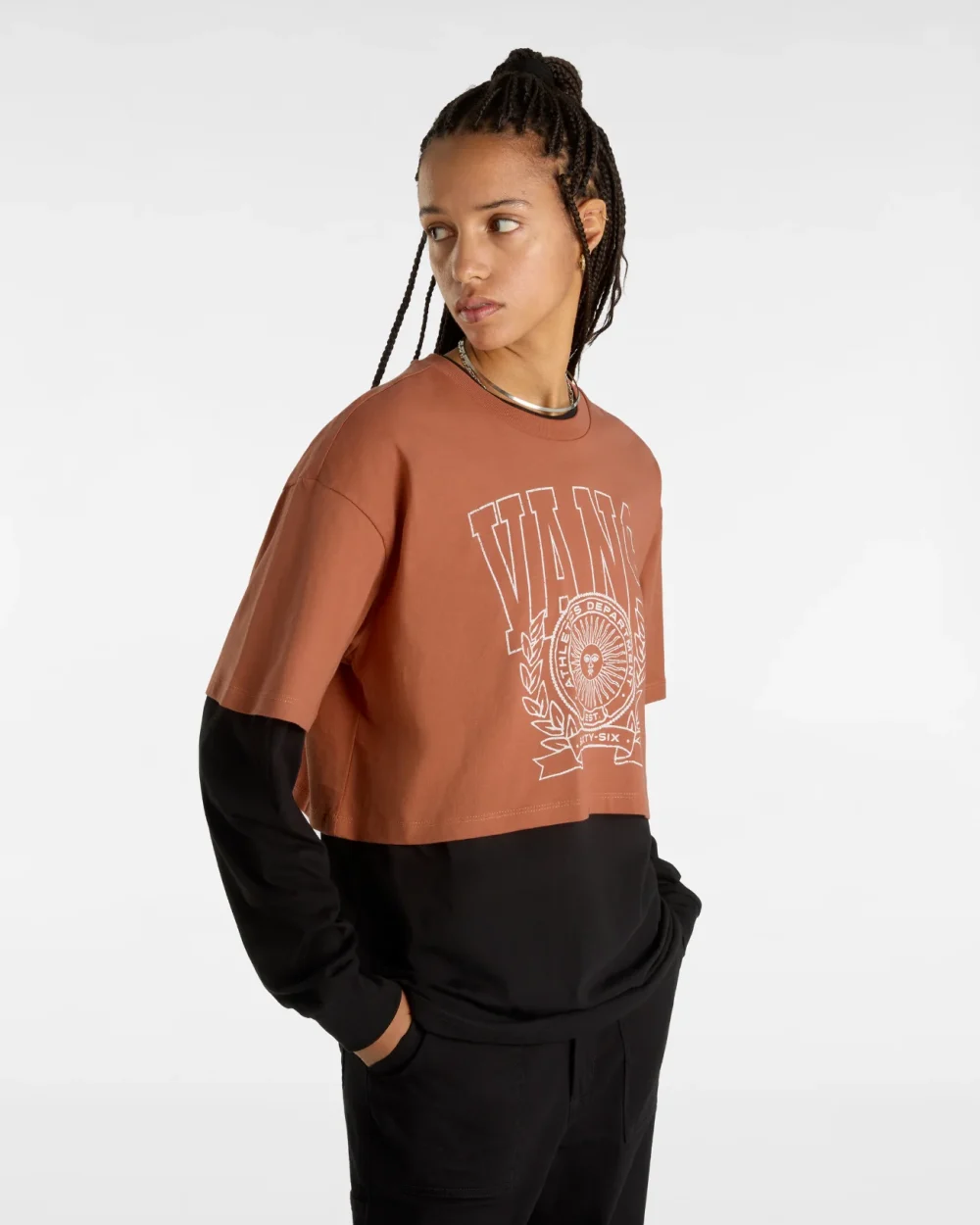 VANS - טי שירט First Team Relax Crop – V00HHEC9J – auburn – 2