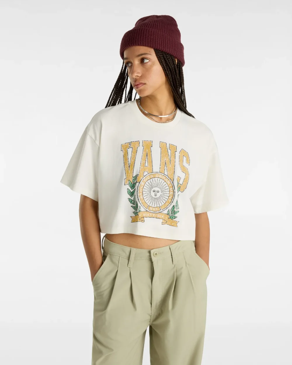 VANS - טי שירט First Team Relax Crop – V00HHEFS8 – marshmallow – 2
