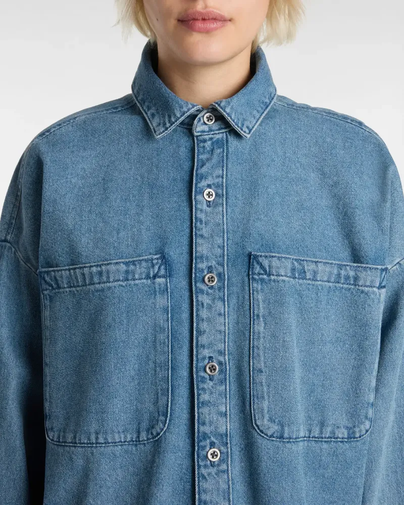 VANS - חולצה מכופתרת ארוכה Antica Boxy Denim – V00JT37W6 – stone-wash – 6