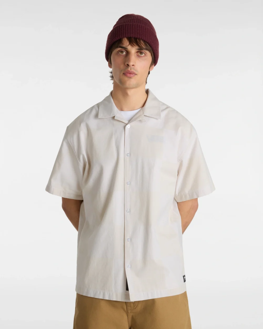 VANS - חולצה מכופתרת קצרה Kessler Checkerboard Woven – V00M18E68 – white-marshmallow – 2