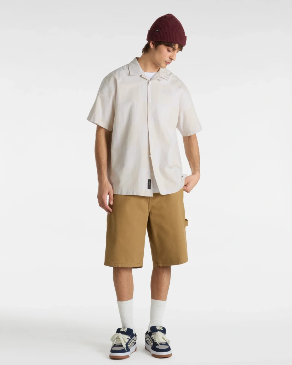 VANS - חולצה מכופתרת קצרה Kessler Checkerboard Woven – V00M18E68 – white-marshmallow – 4