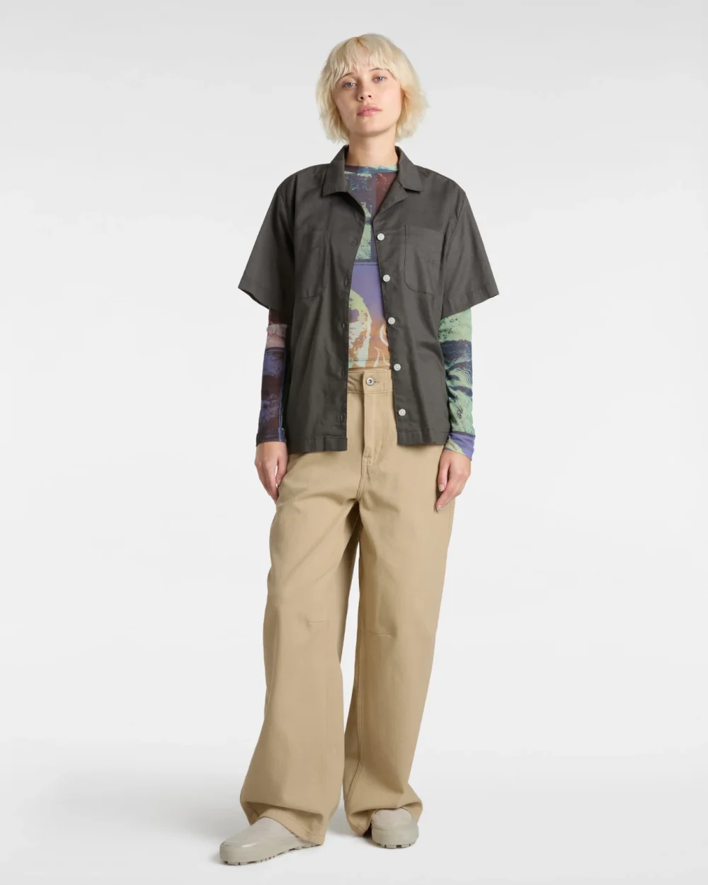 VANS - חולצה מכופתרת קצרה Cassidy Camp – V00M9A1O7 – asphalt – 4