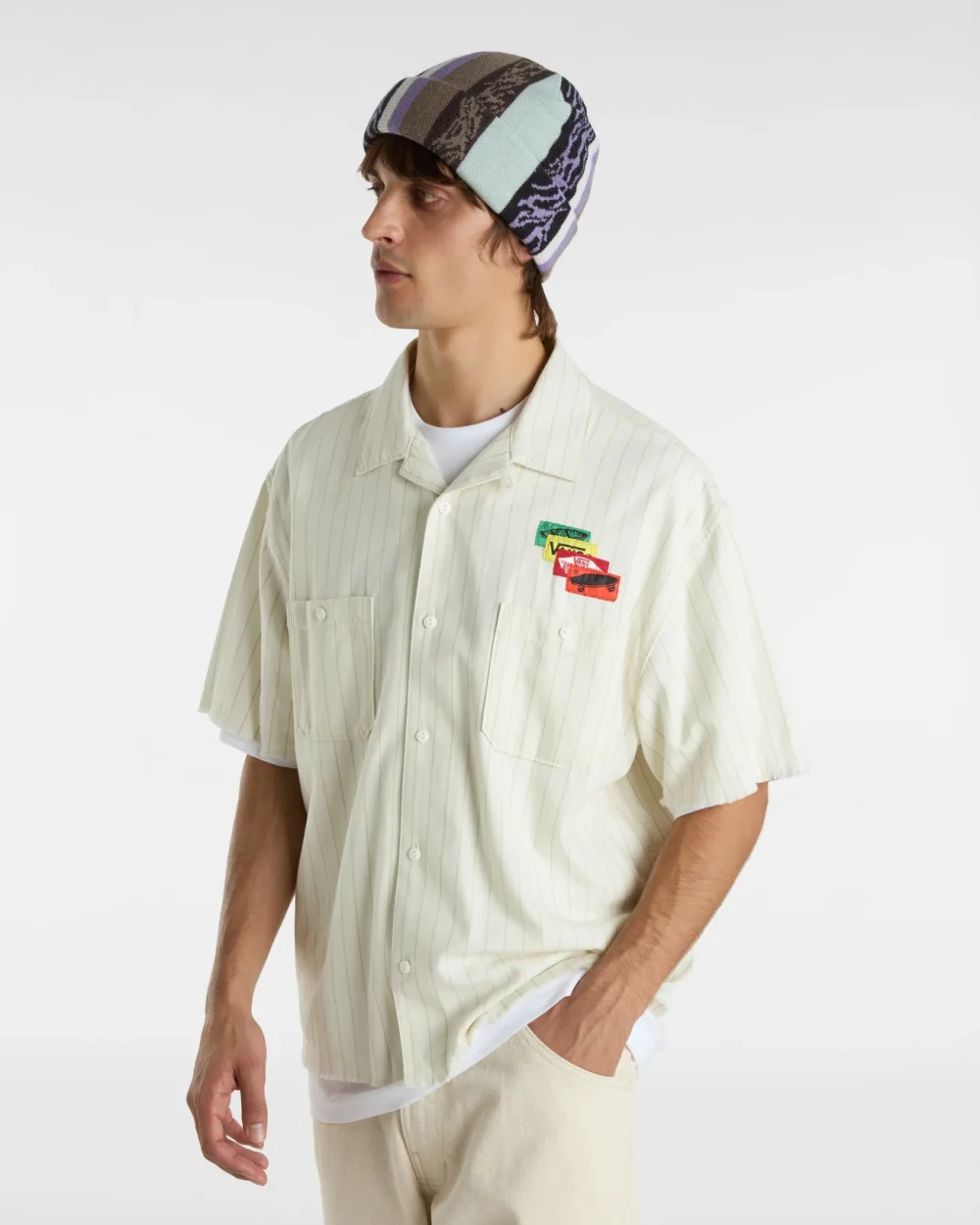 VANS - חולצה מכופתרת קצרה Premium Chilo – V00MH3FS8 – marshmallow – 2