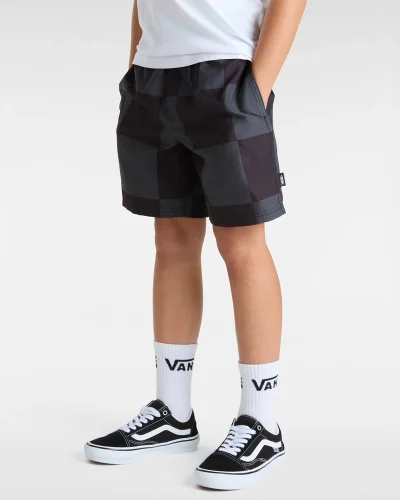 VANS - מכנסיים קצרים נוער By Primary Checkerboard – V00MJYKOU – black-asphalt – 2