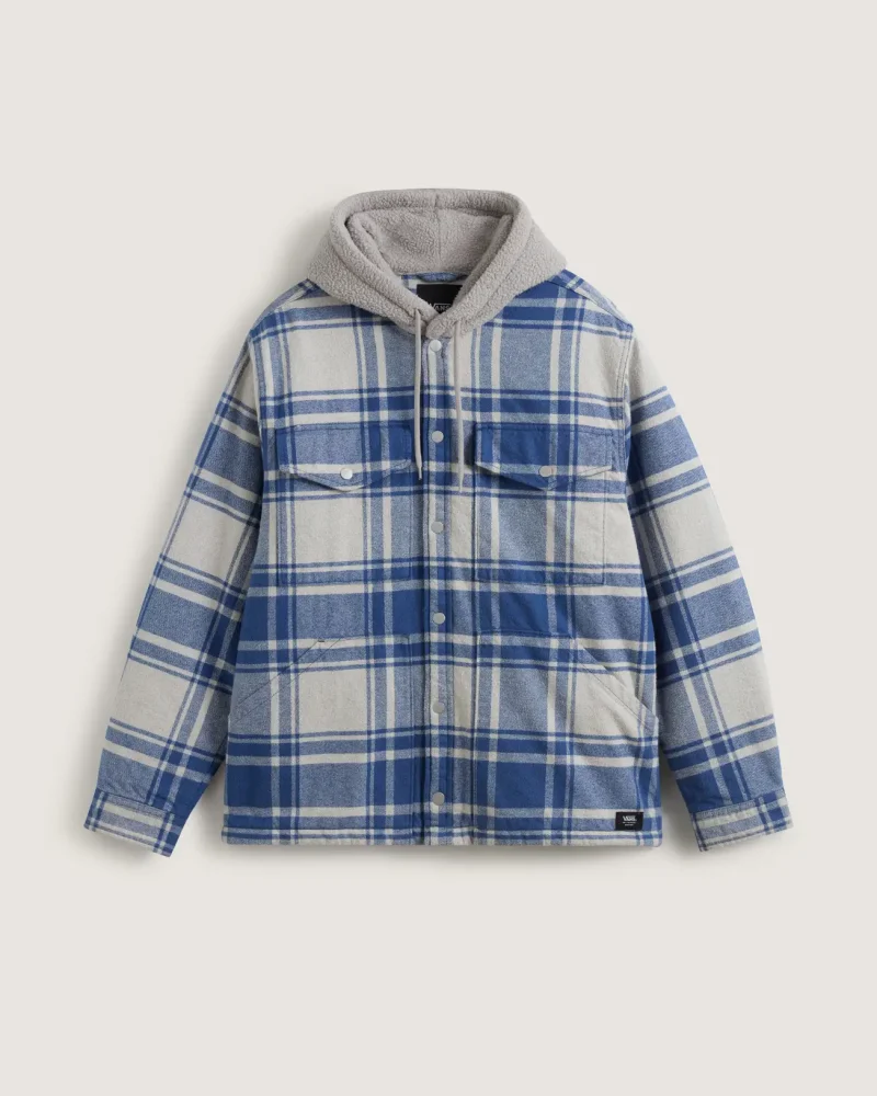 VANS - ג'קט Piedmont Hooded Plaid Shirt Jacket – V00P7VF0R – oatmeal-heather-true-navy – 1