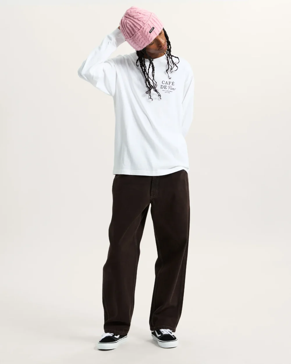 VANS - טי שירט ארוכה Café Vans – V00PC2WHT – white – 6