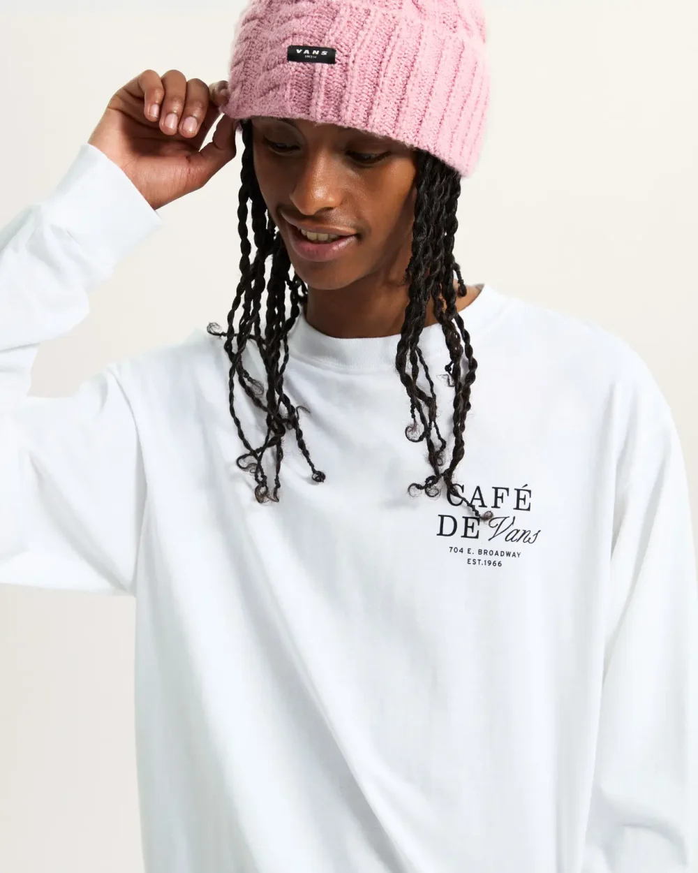 VANS - טי שירט ארוכה Café Vans – V00PC2WHT – white – 7