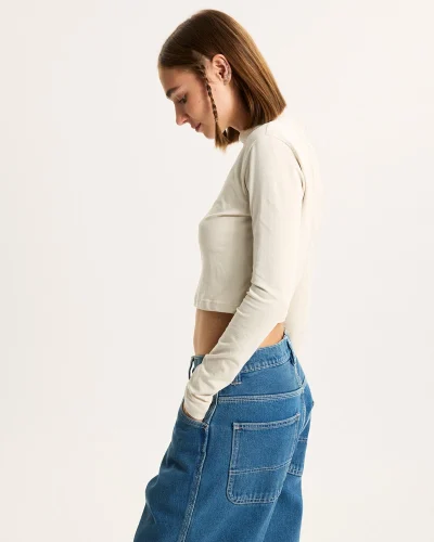 VANS - טי שירט ארוכה Script Mini Mock – V00R742N1 – oatmeal – 4