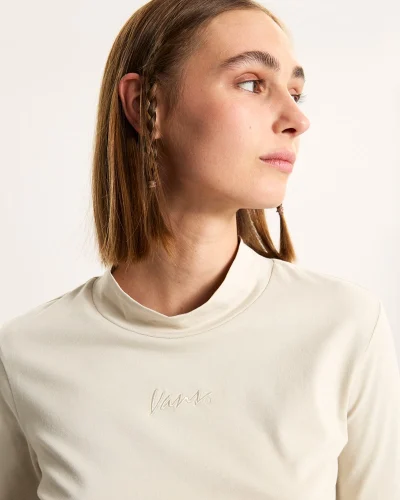 VANS - טי שירט ארוכה Script Mini Mock – V00R742N1 – oatmeal – 6