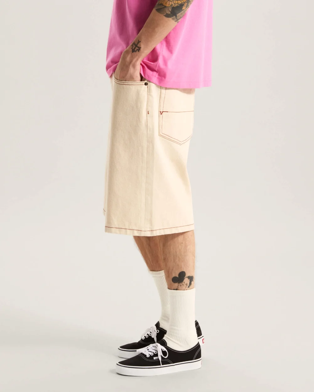 VANS - מכנס ג'ינס קצר Check-5 Baggy – V00C9VGCF – natural-seed – 4