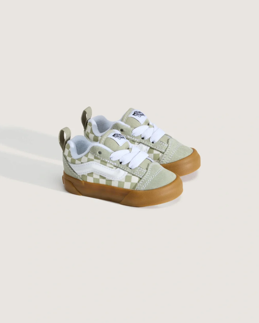 VANS - נעלי סניקרס לילדים Knu Skool Elastic Lace – V00D0KFSG – gum-check-soft-sage – 1