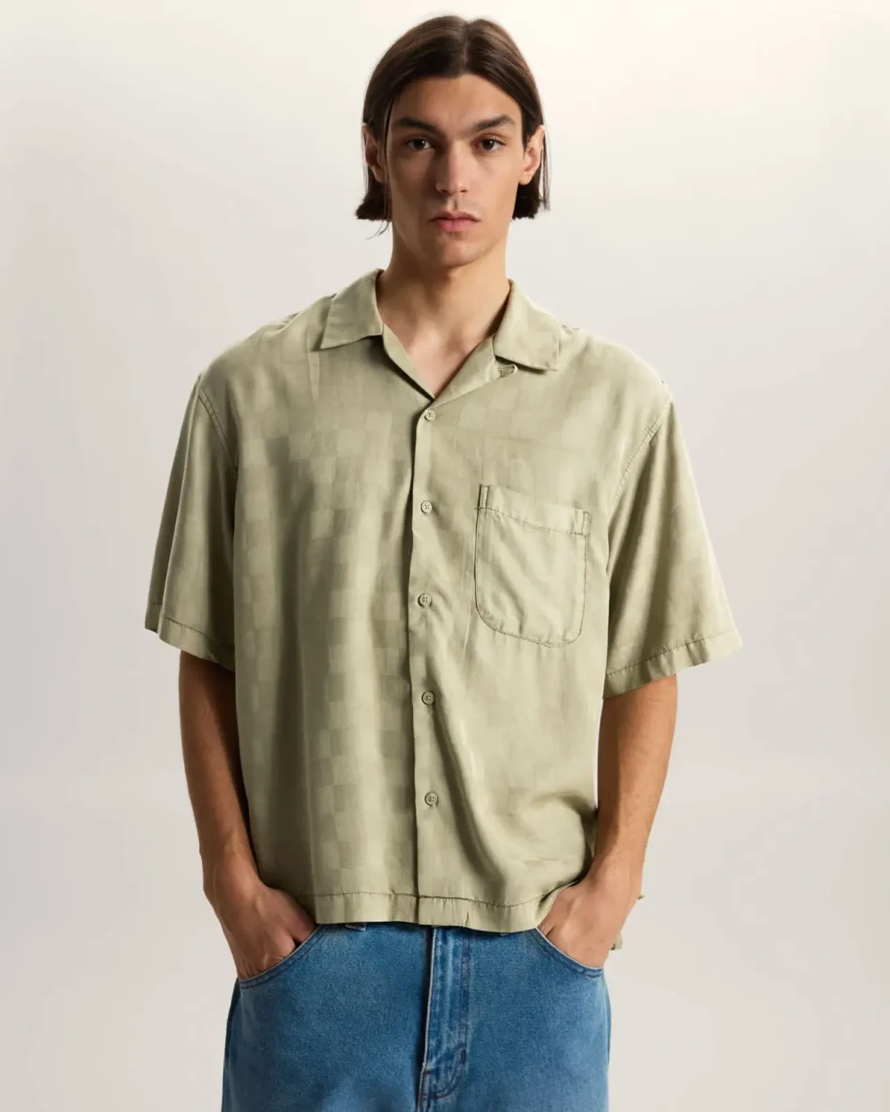 VANS - חולצה מכופתרת קצרה Van Doren Tencel Check Camp – V00TA4FSG – soft-sage – 2