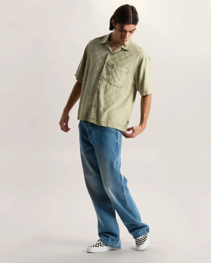 VANS - חולצה מכופתרת קצרה Van Doren Tencel Check Camp – V00TA4FSG – soft-sage – 4