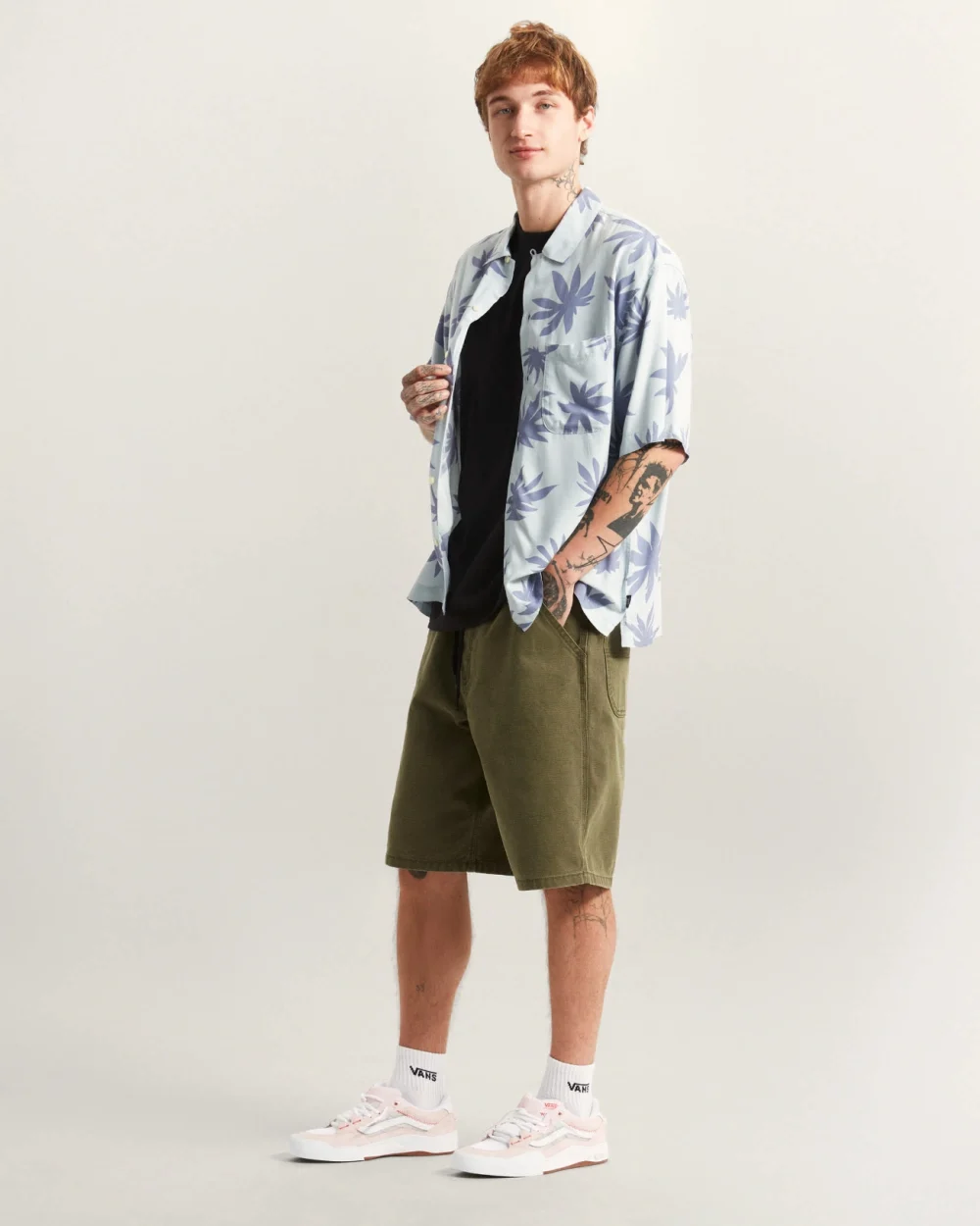 VANS - חולצה מכופתרת קצרה VAN DOREN PRINTED CAMP – V00VTKFOA – dawn-mist – 4