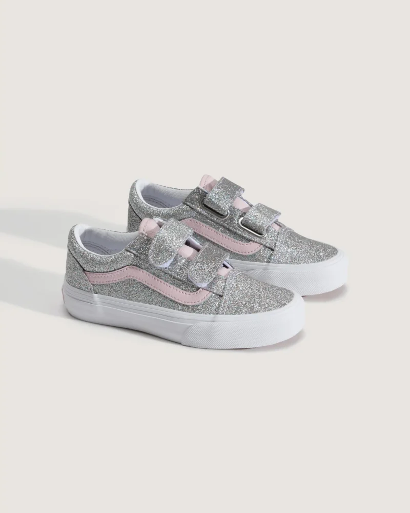 VANS - נעלי סניקרס לילדים Old Skool V (גיל 4-8 ) – V00CYAHN3 – glitter-silver-pale-petal – 1