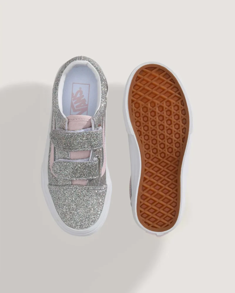VANS - נעלי סניקרס לילדים Old Skool V (גיל 4-8 ) – V00CYAHN3 – glitter-silver-pale-petal – 2