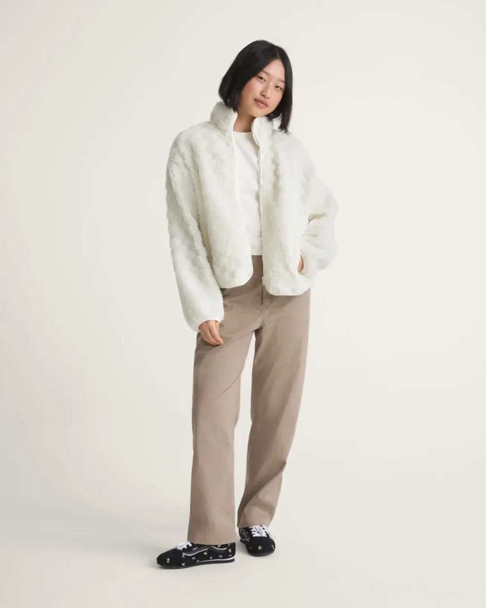 VANS - ג'קט פליס Queens High Pile Jacket – V010CXFS8 – marshmallow – 4